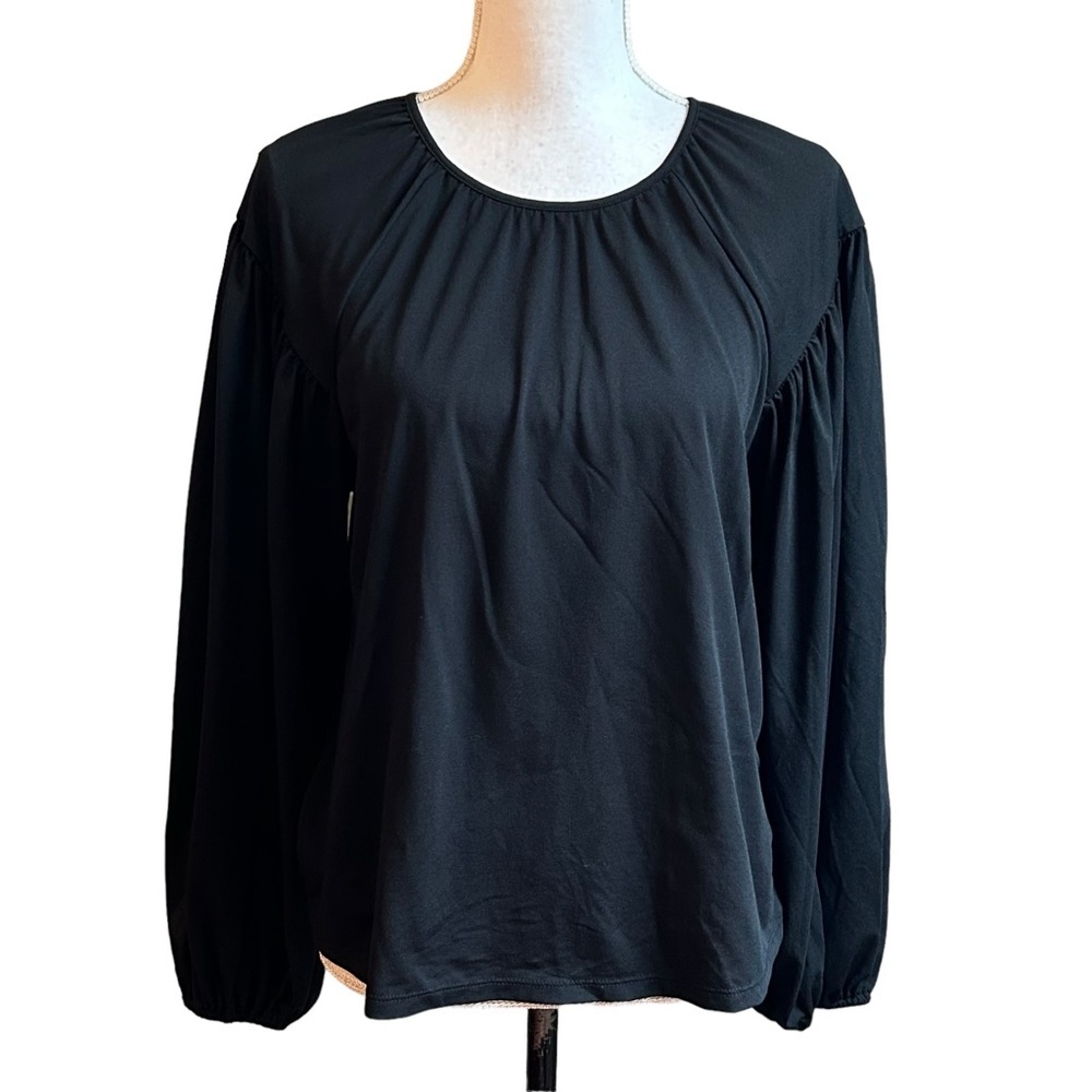 A New Day Long Puff Sleeve Crewneck Top Women’s SZ Small in Black Solid